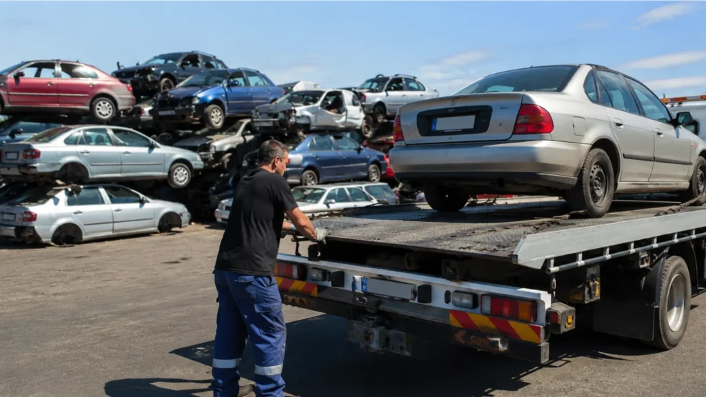 Car Wreckers Dunedin process - Tow truck collecting a vehicle for recycling